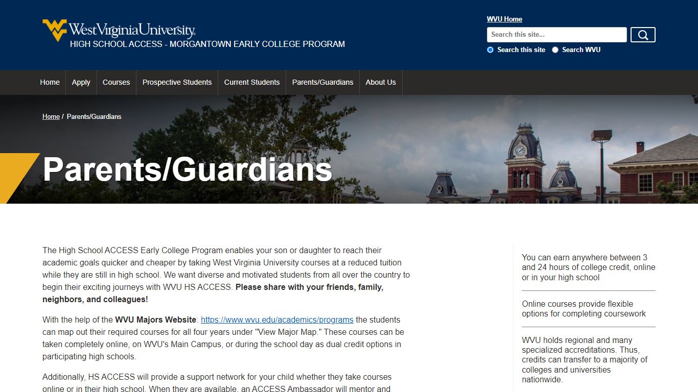 Parents/Guardians | Access | West Virginia University