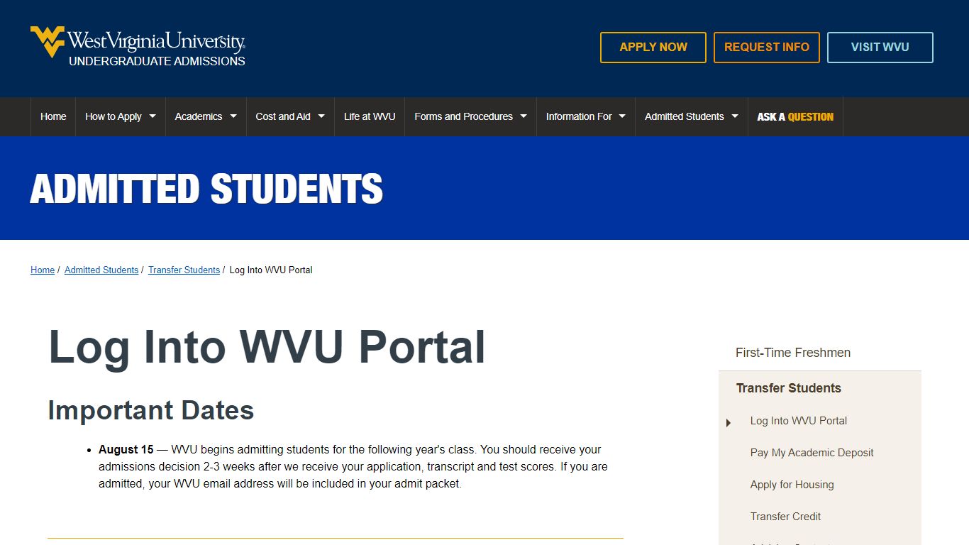 Log Into WVU Portal - Undergraduate Admissions at WVU